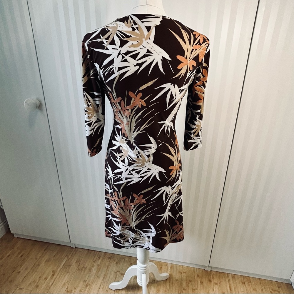 Merona black with brown and white leaves wrap style comfortable dress Size S - Picture 4 of 7